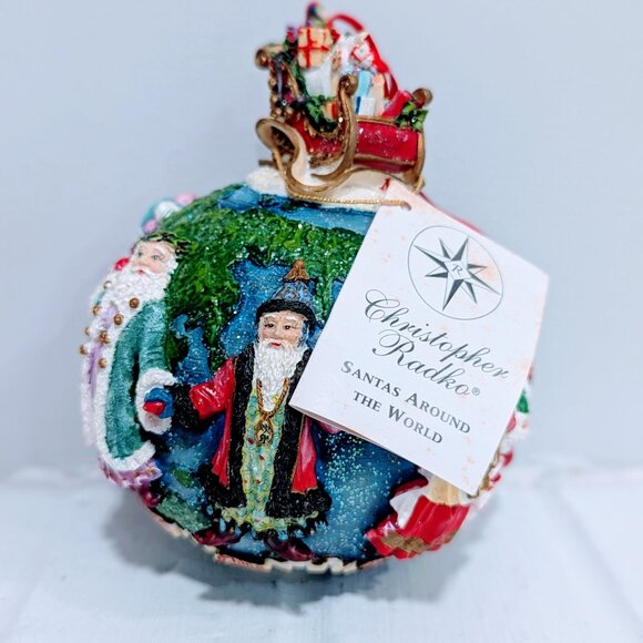New VTG Christopher Radko Santas Around the World Glass Ball Ornament USA German - Picture 2 of 7